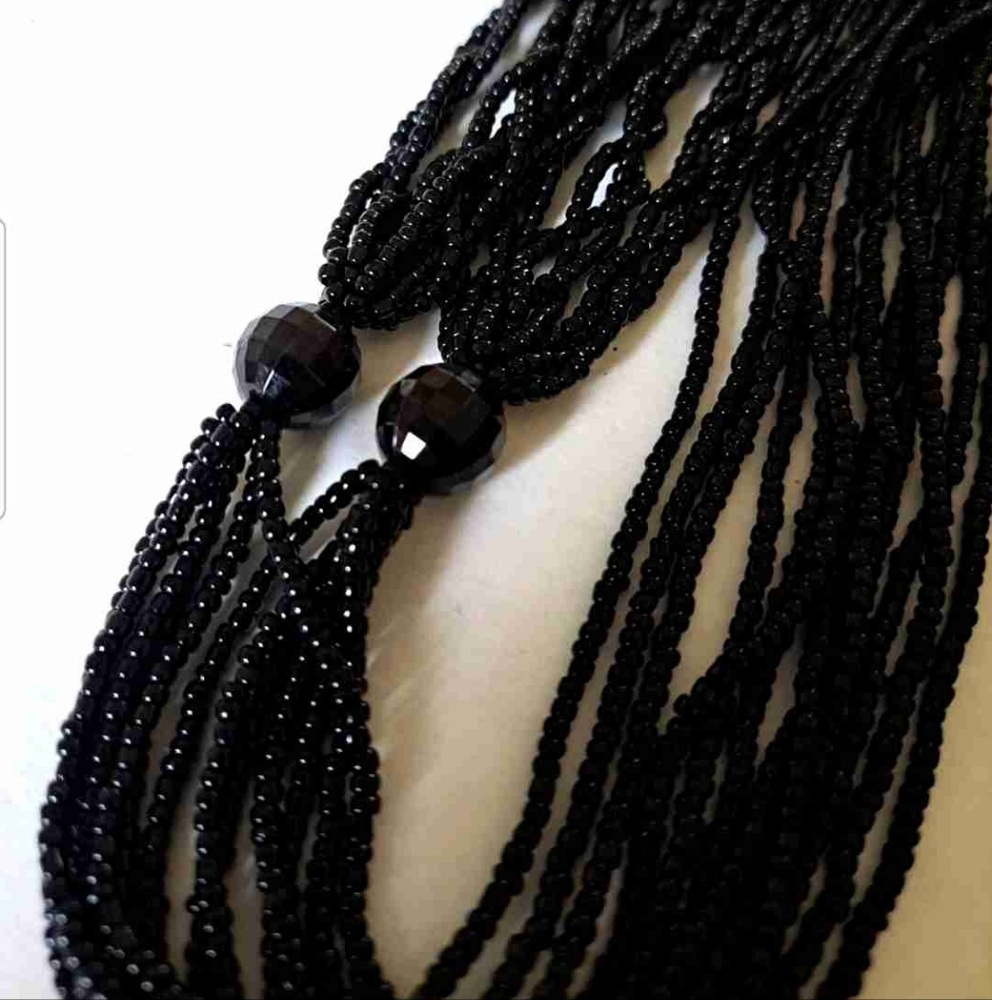 The Limited Black Beaded Tie Belt 58" Vintage Women's